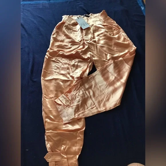 Zara orange tangerine satin effect trousers pants - Picture 4 of 9